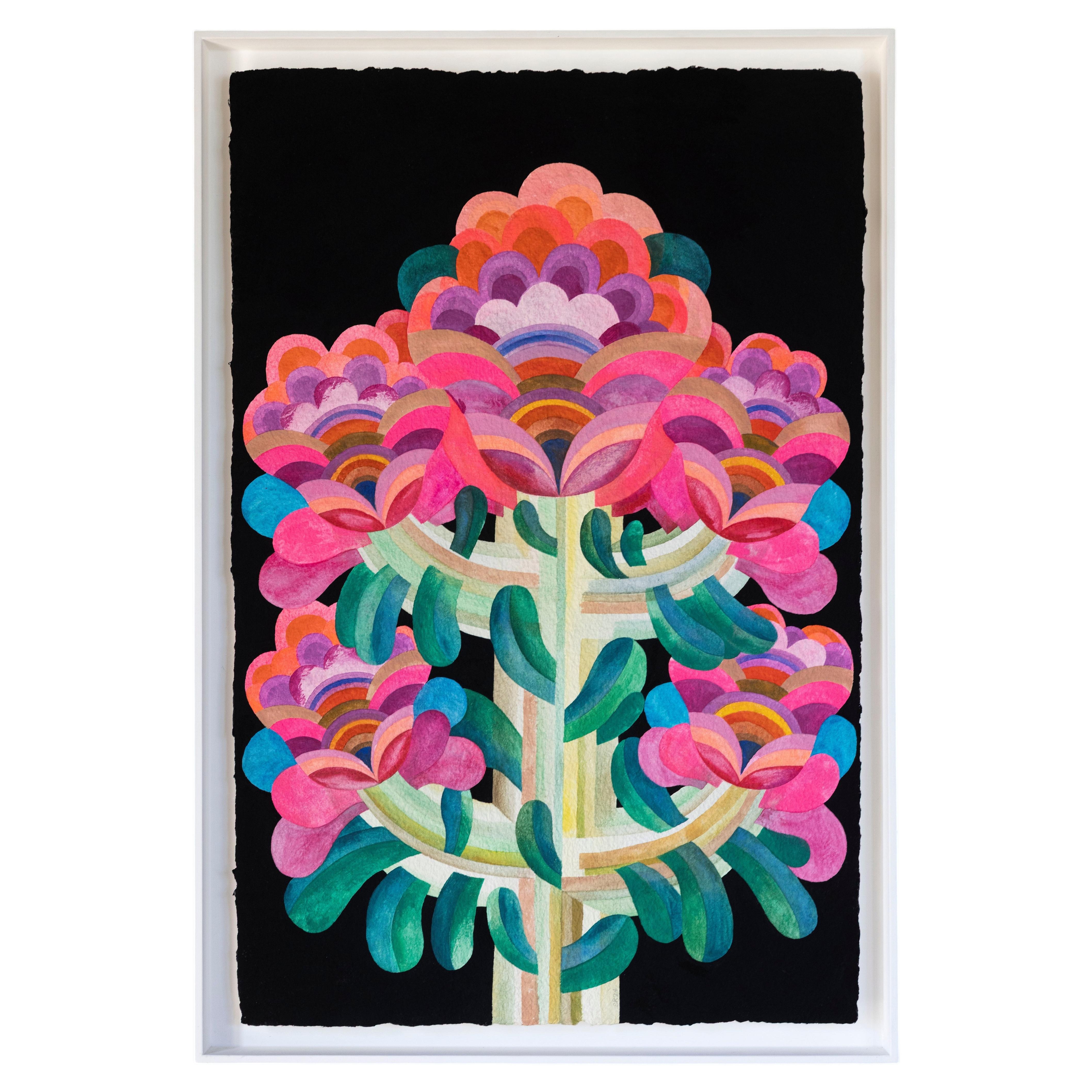 „Blumen“ von Caroline Rennequin – Gerahmtes Gouache-Gemälde auf handgeschöpftem Papier, 2024
