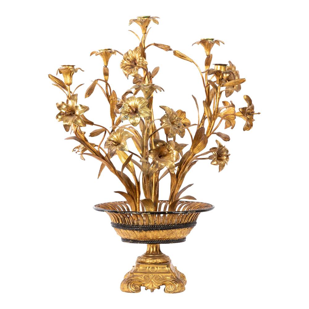 Flowers Candelabra, Gilt Brass and Bronze, circa 1880