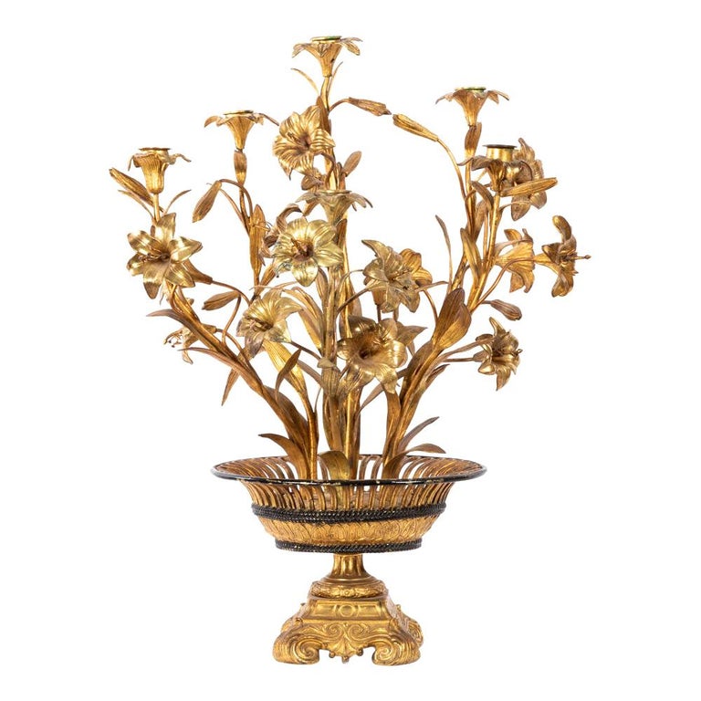 Flowers Candelabra, Gilt Brass and Bronze, circa 1880 at 1stDibs