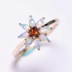 Flowers Design Boulder Opal Engagement Ring 14K Yellow Gold