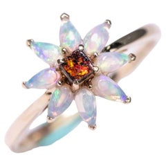 Flowers Design Boulder Opal Engagement Ring 14K Yellow Gold
