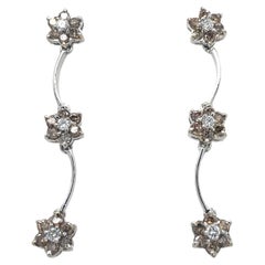 Retro Flowers Diamond Earrings, 1.26ct Champaign and White Diamonds, 18k White Gold