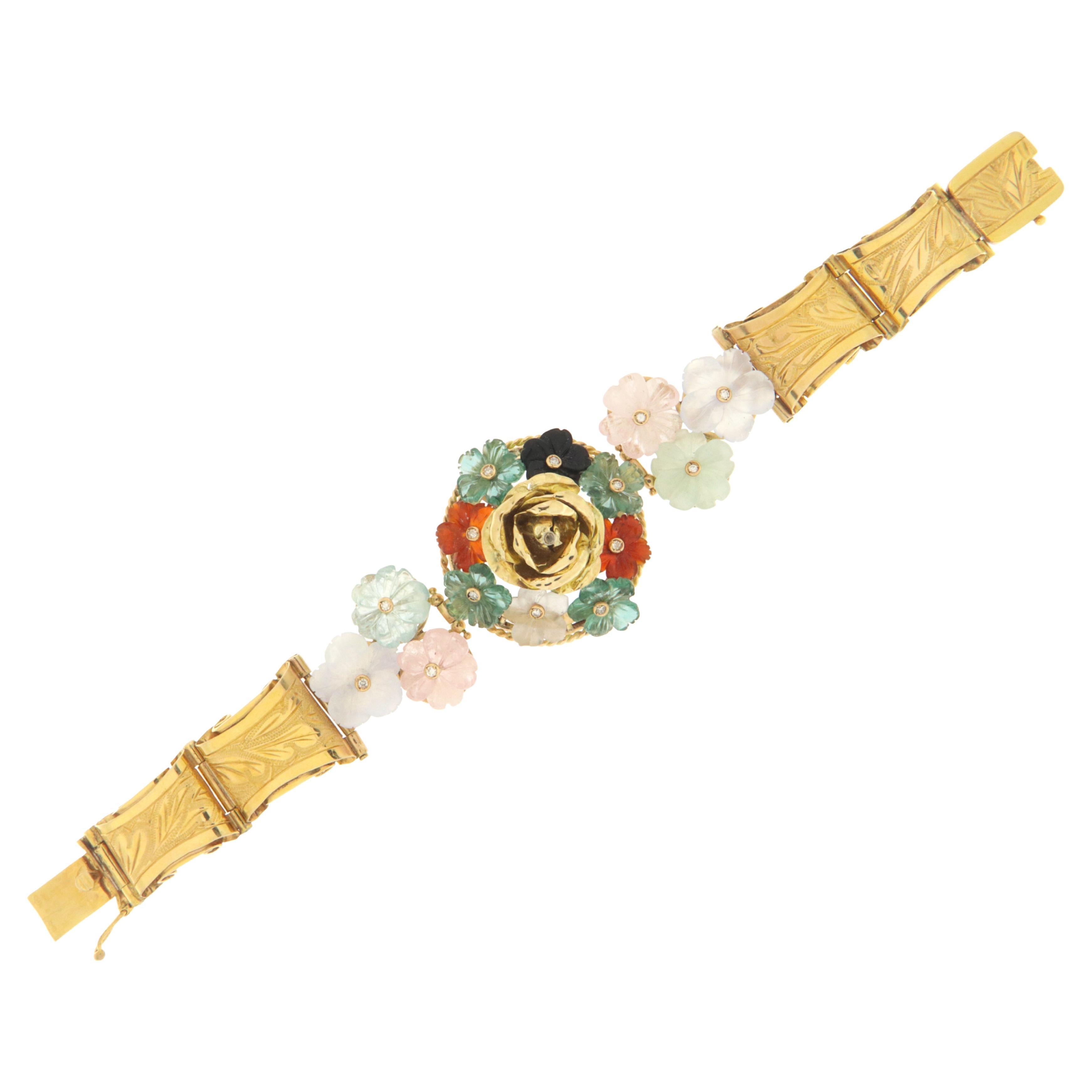 Angela Cummings Gold and Diamond Flower Cuff Bracelet at 1stDibs