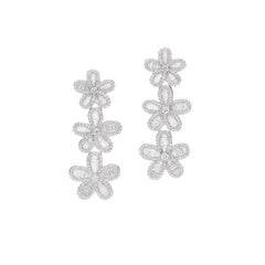 Boucles d'oreilles pendantes fleurs diamants