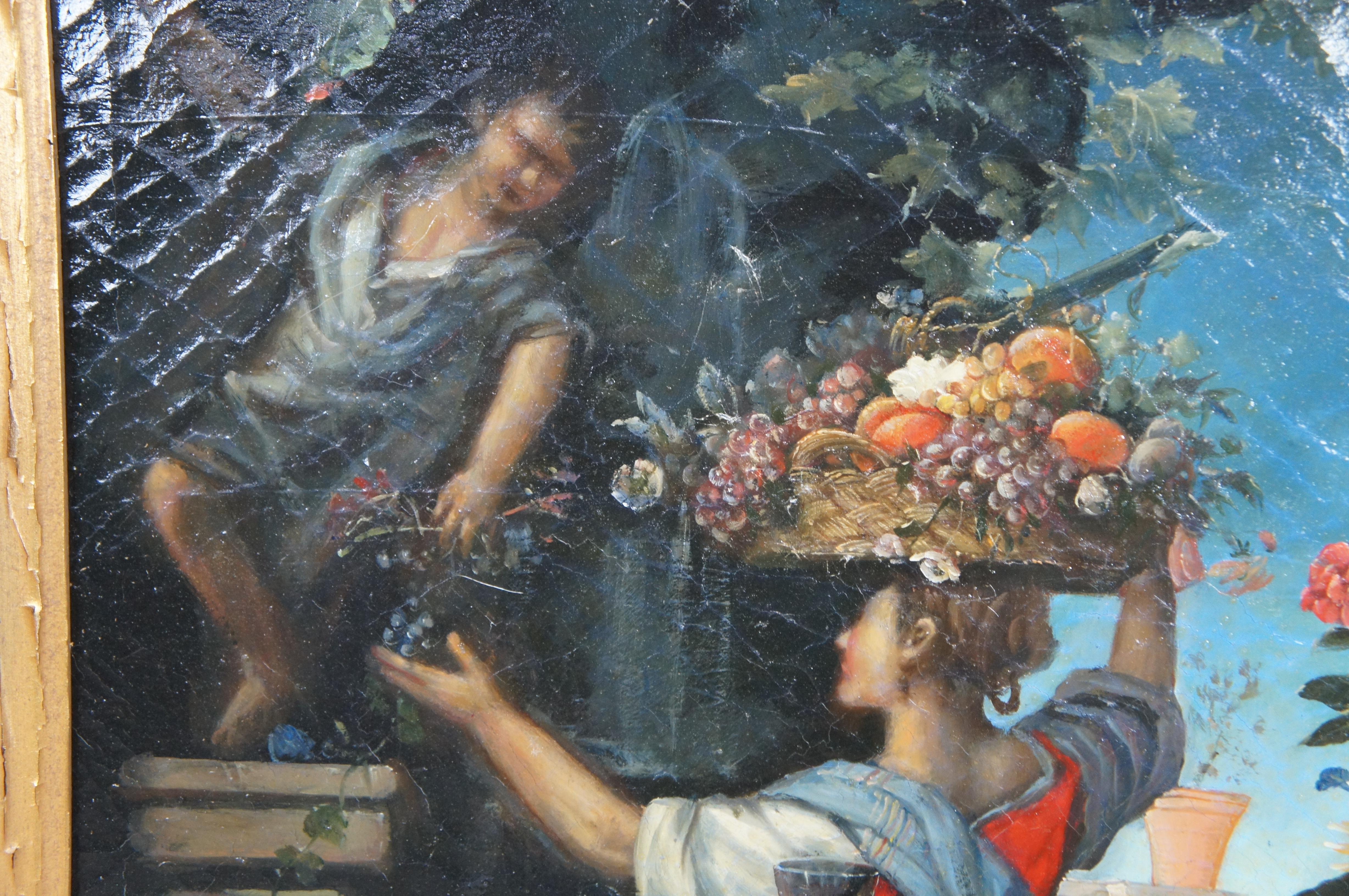 20th Century Flowers Fruit Woman Picking Grapes After Christian Berentz Still Life Painting