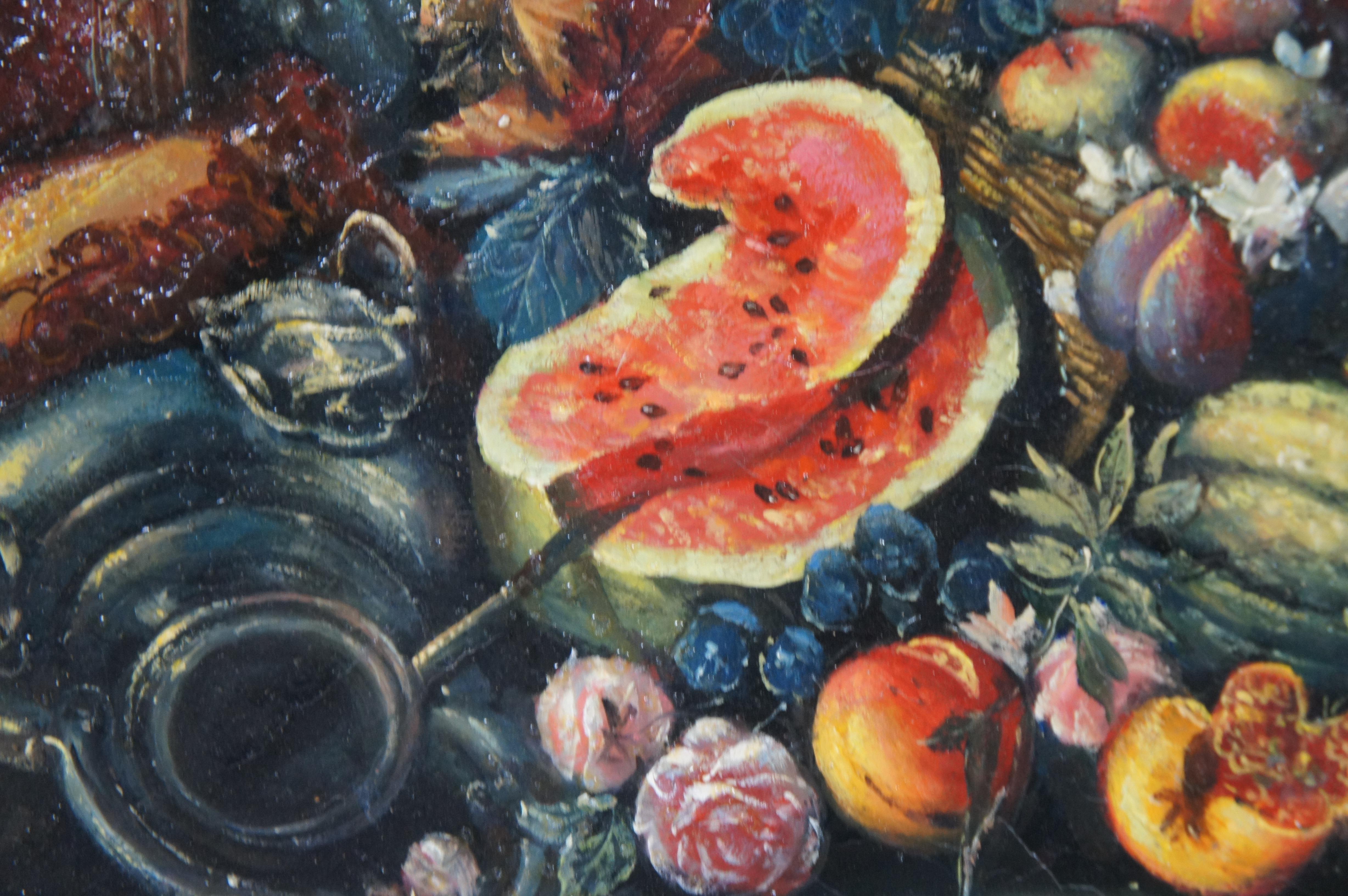 Flowers Fruit Woman Picking Grapes After Christian Berentz Still Life Painting 1