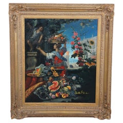 Flowers Fruit Woman Picking Grapes After Christian Berentz Still Life Painting