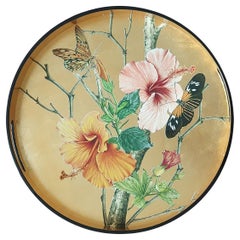 Flowers Golden Wood Lacquered Tray