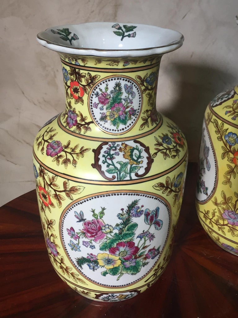 Flowers HandPainted Pair of Chinese Porcelain Vase at 1stDibs vase