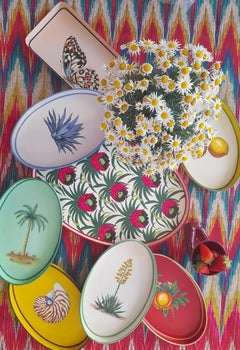 Hand-Painted Decorative Iron Tray - Flowers