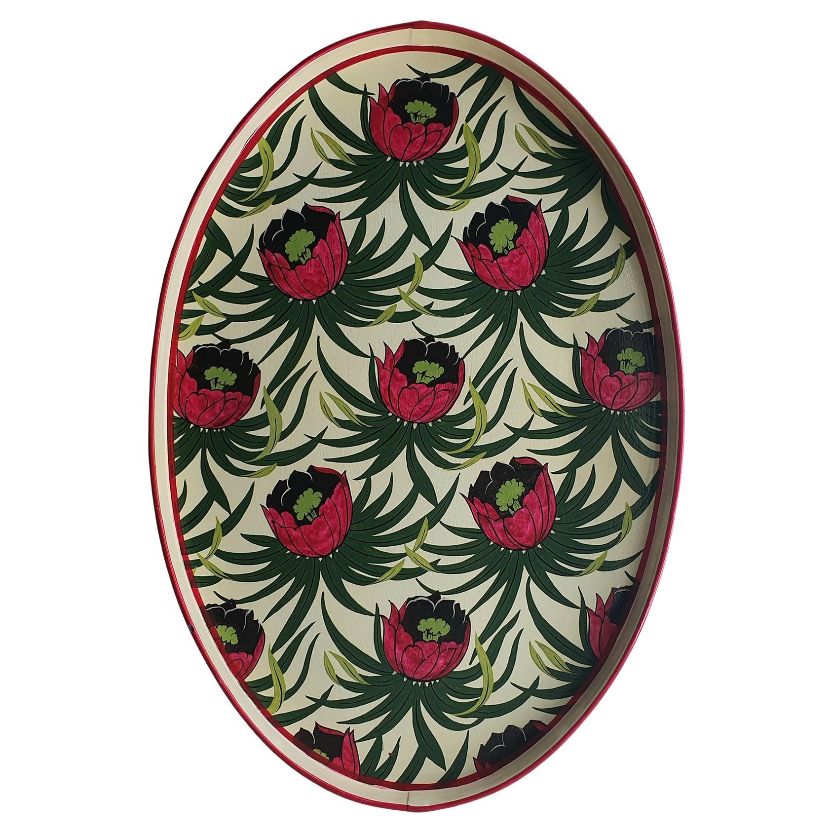 Vassoio decorativo in ferro dipinto a mano - Fiori in vendita