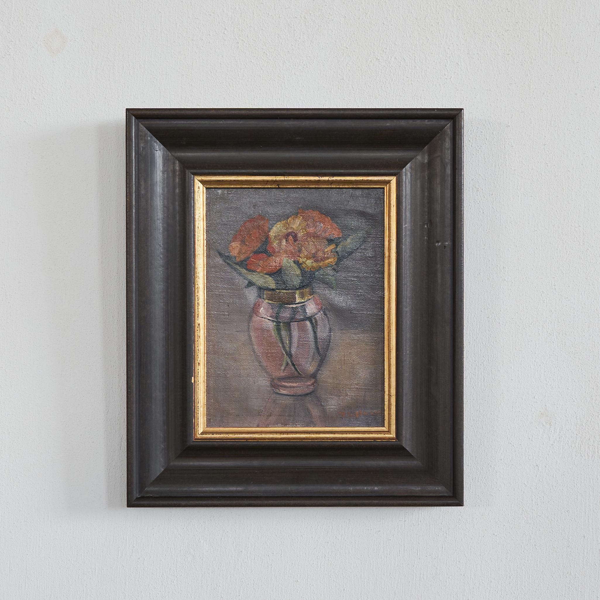 European Flowers in a Vase Oil on Canvas  For Sale