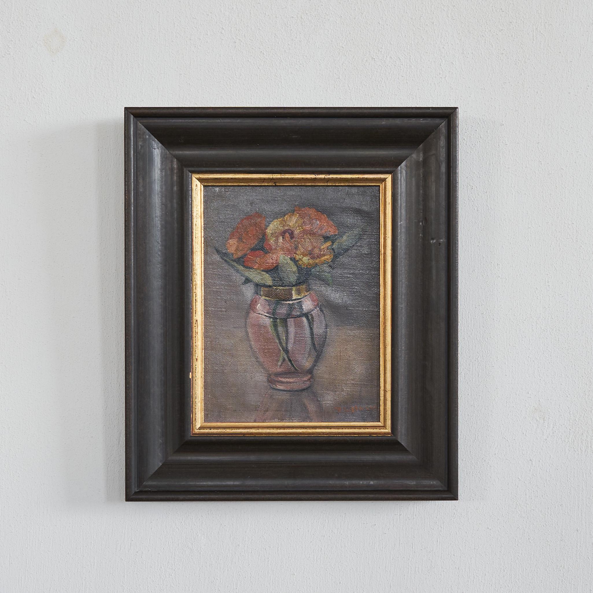 European Flowers in a Vase Oil on Canvas For Sale