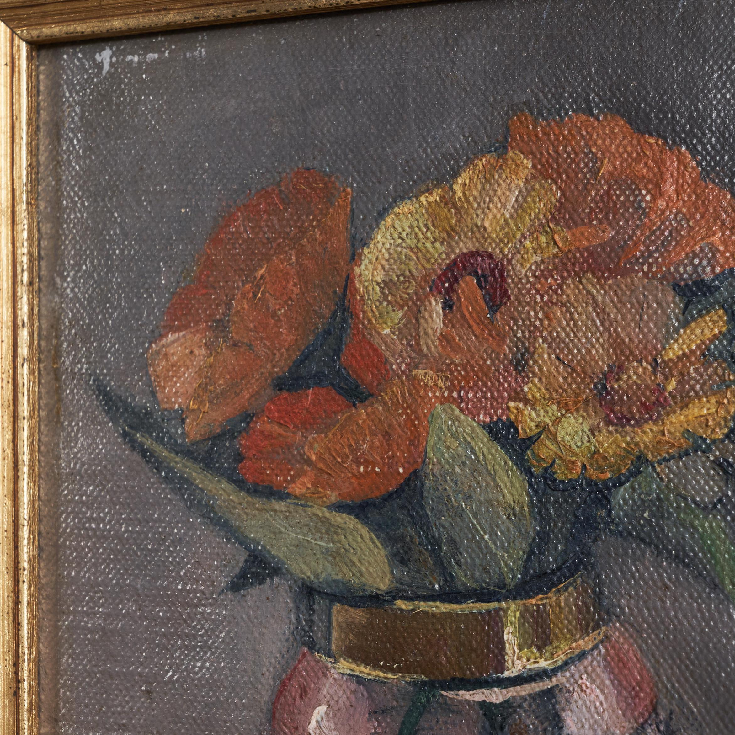 Hand-Painted Flowers in a Vase Oil on Canvas  For Sale