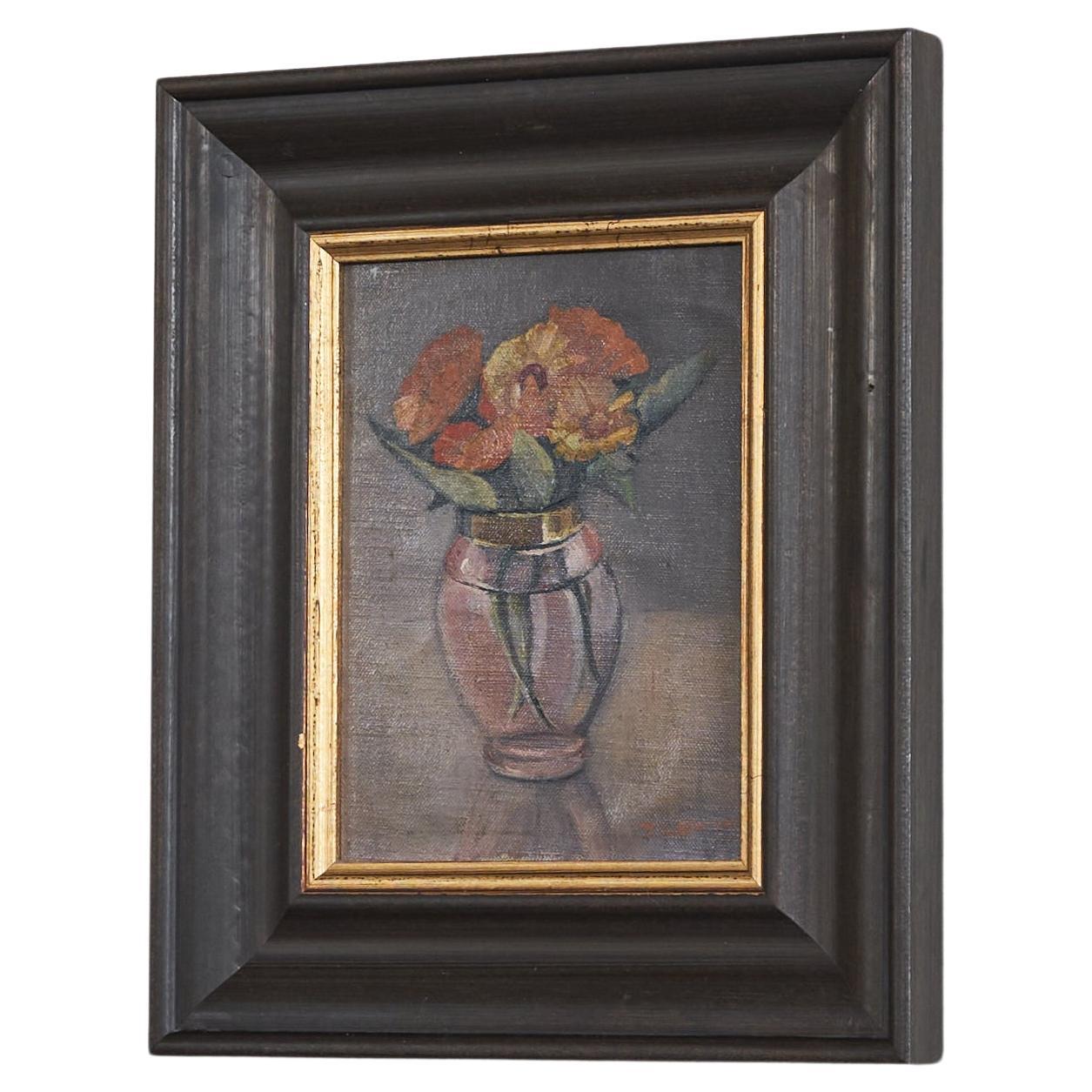 Flowers in a Vase Oil on Canvas  For Sale