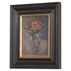 Vintage Flowers in a Vase Oil on Canvas 