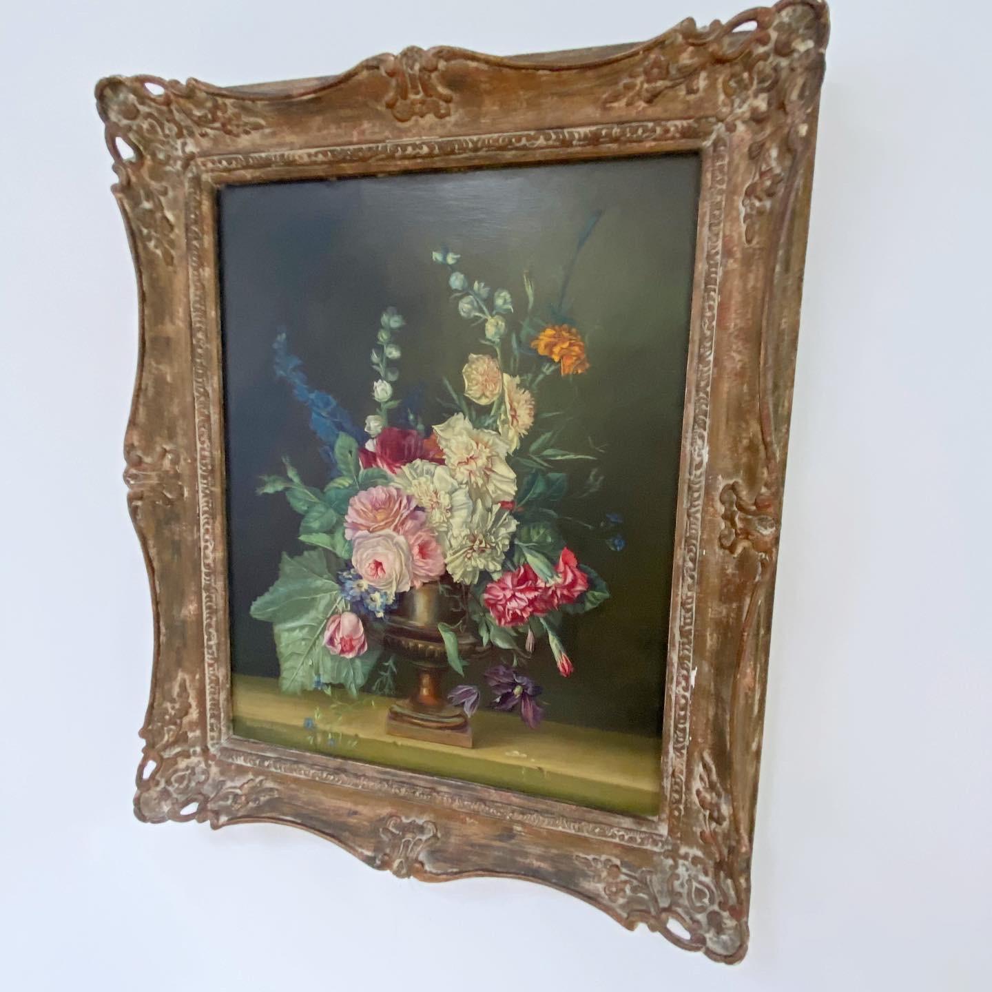 Flowers in a Vase Still Life Oil on Board In Good Condition In Heathfield, East Sussex