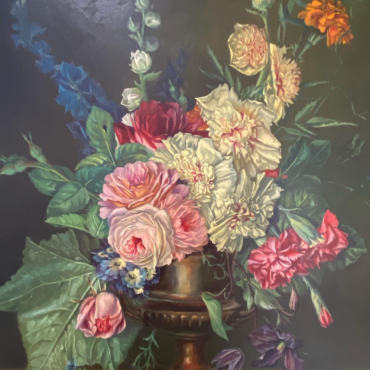 20th Century Flowers in a Vase Still Life Oil on Board