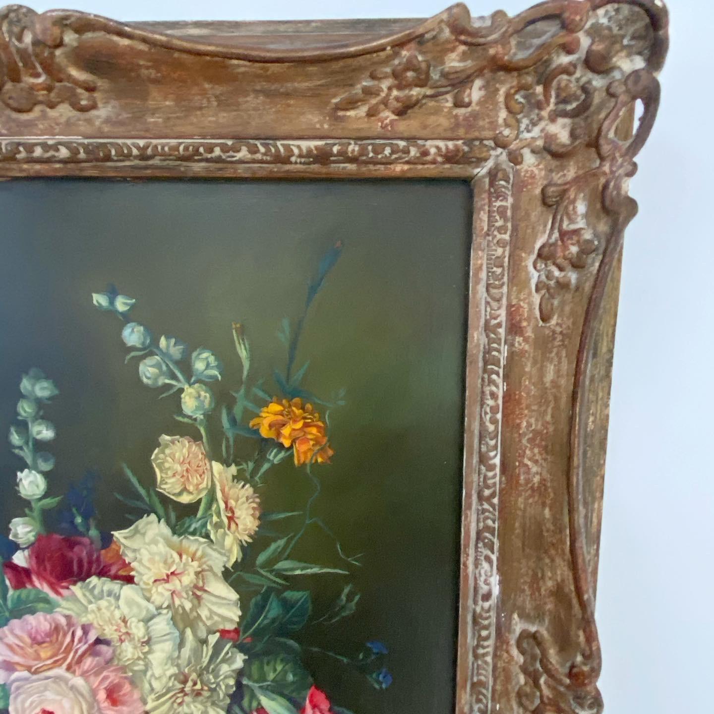 Gesso Flowers in a Vase Still Life Oil on Board