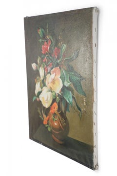Mid-Century Modern Still Life: Flowers in Jug, Oil on Canvas