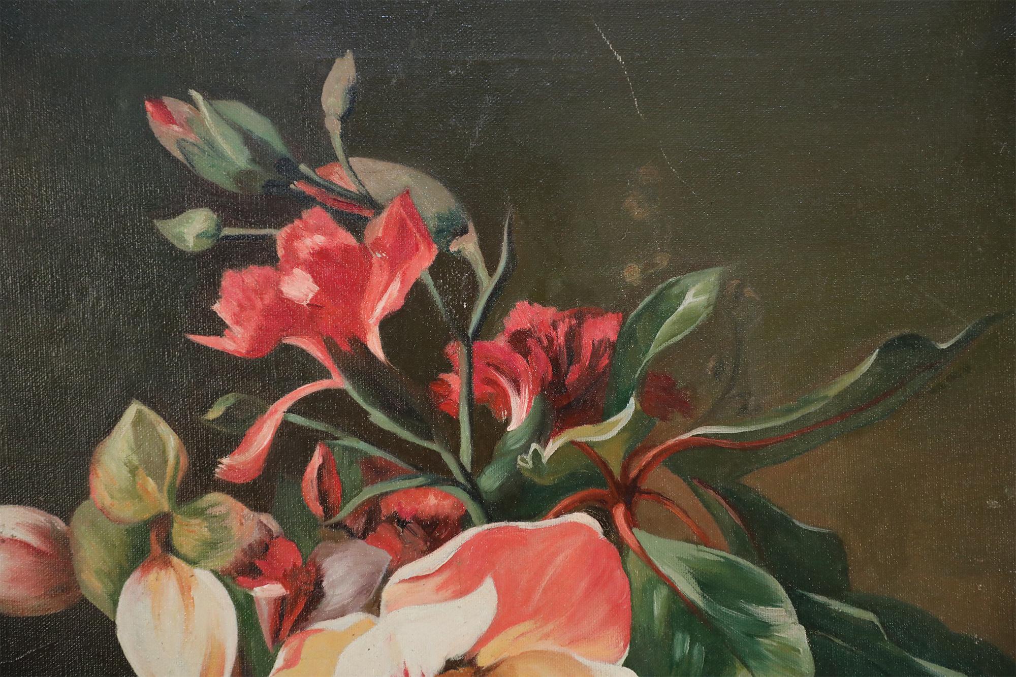 Blumen in Krug Stillleben, Gemälde auf Leinwand (20. Jahrhundert) im Angebot