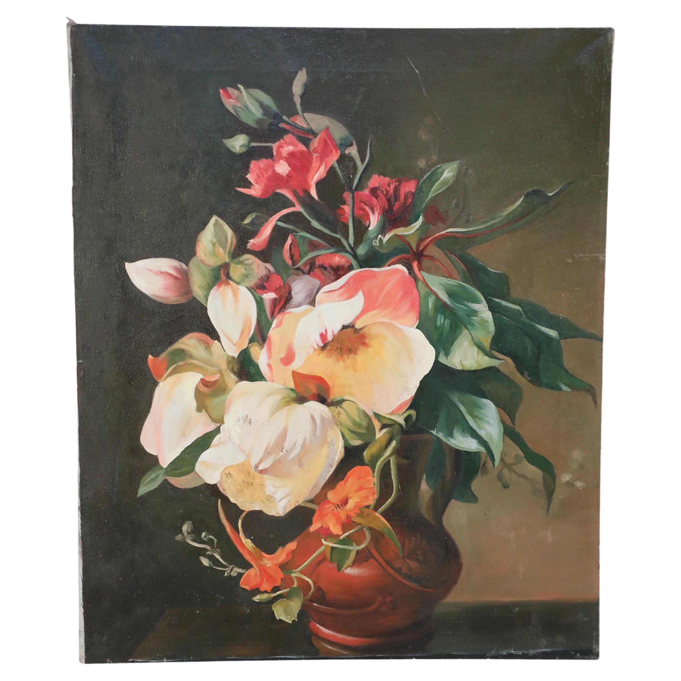 Flowers in Jug Still Life Painting on Canvas