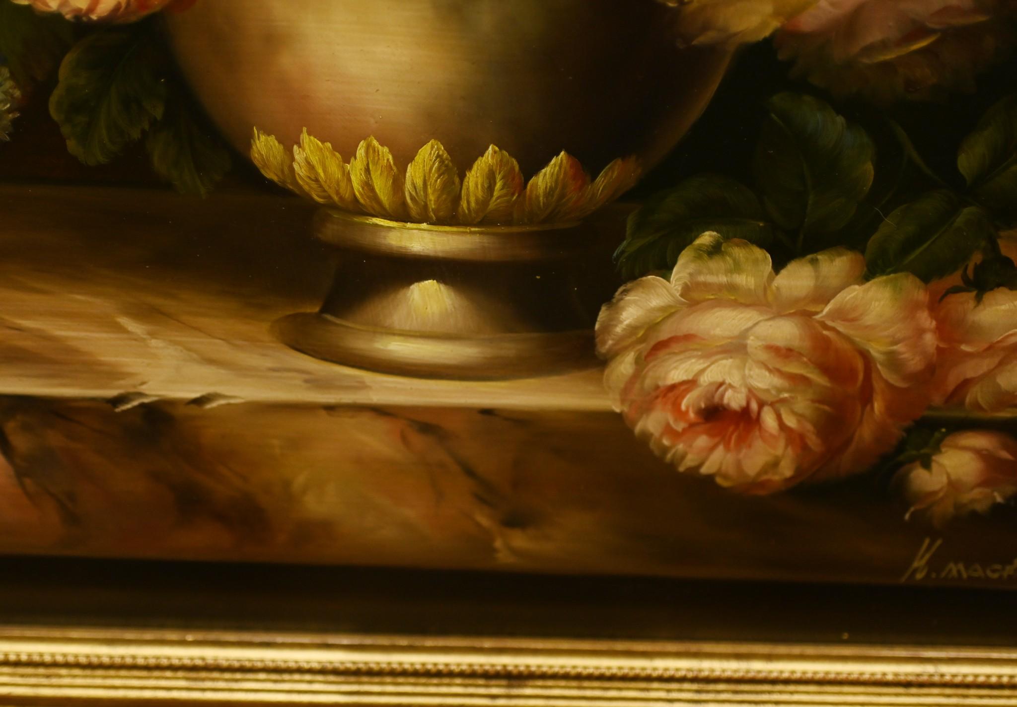 Fleurs dans un vase Nature morte florale Peinture à l'huile signée Bon état - En vente à Potters Bar, GB