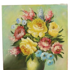 Flowers in Vase Still Life Painting Amateur Signed 27cm