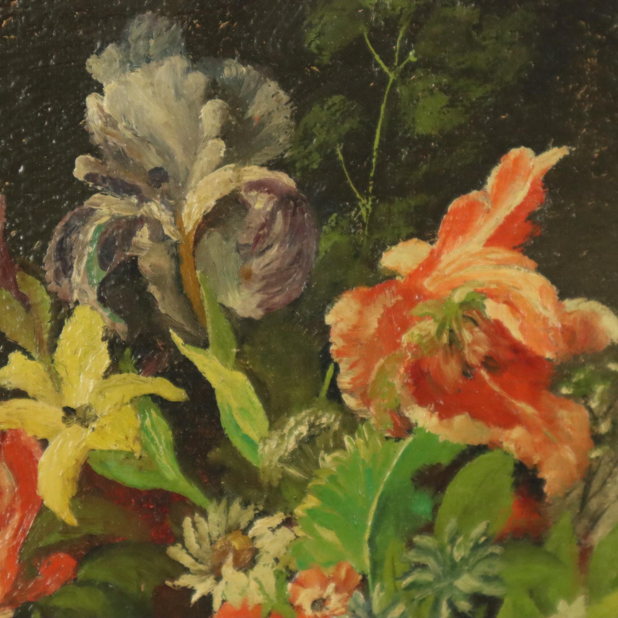 Blumen in Vase Stillleben Öl auf Leinwand gerahmt signiert im Angebot 6