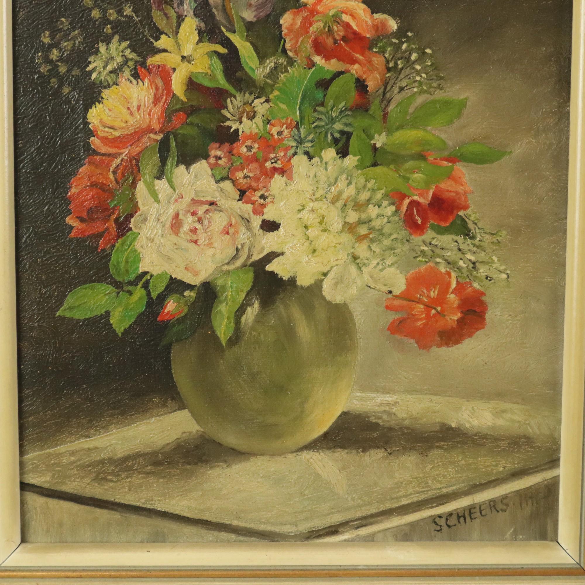 Blumen in Vase Stillleben Öl auf Leinwand gerahmt signiert (Belgisch) im Angebot