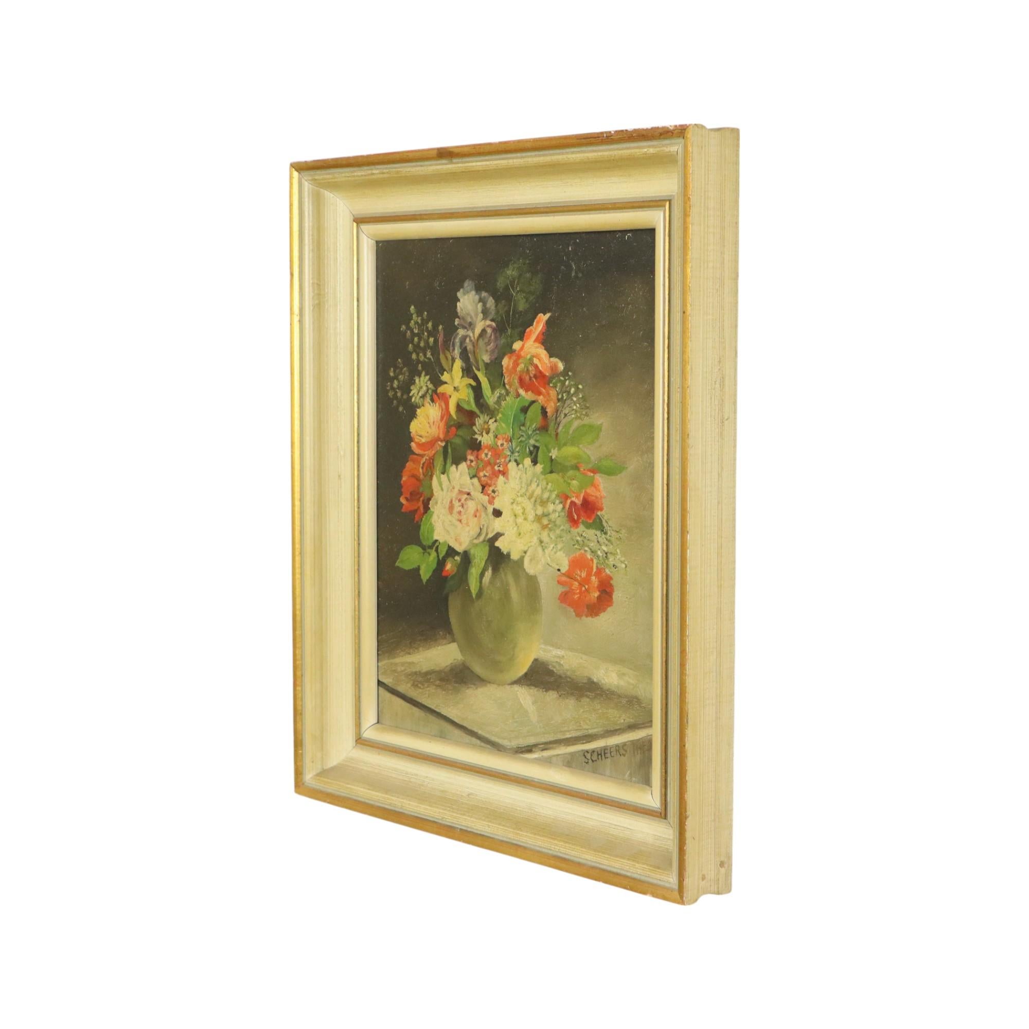 Blumen in Vase Stillleben Öl auf Leinwand gerahmt signiert im Angebot 1