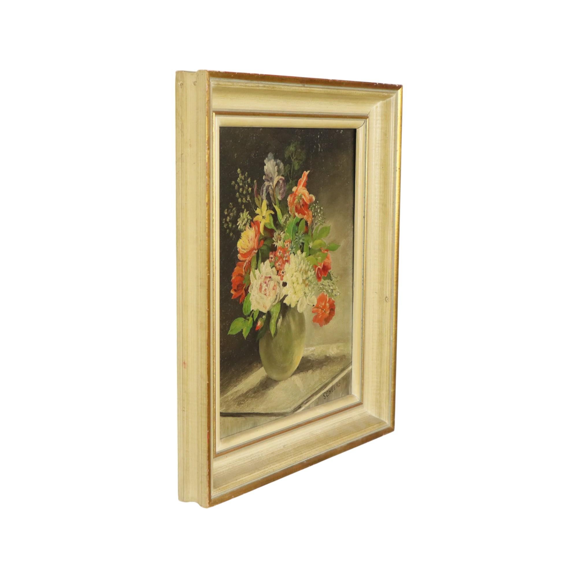 Blumen in Vase Stillleben Öl auf Leinwand gerahmt signiert im Angebot 3