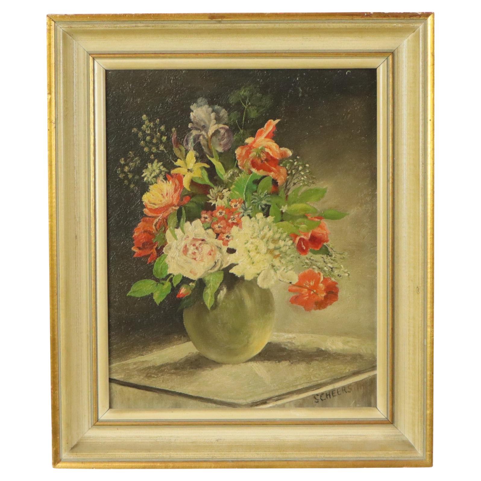 Flores en jarrón Bodegón Pintura al óleo sobre lienzo Enmarcado Firmado