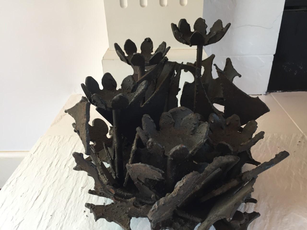 Mid-Century Modern Flowers and Leaves Brutalist Welded-Steel Sculpture by Wasserman