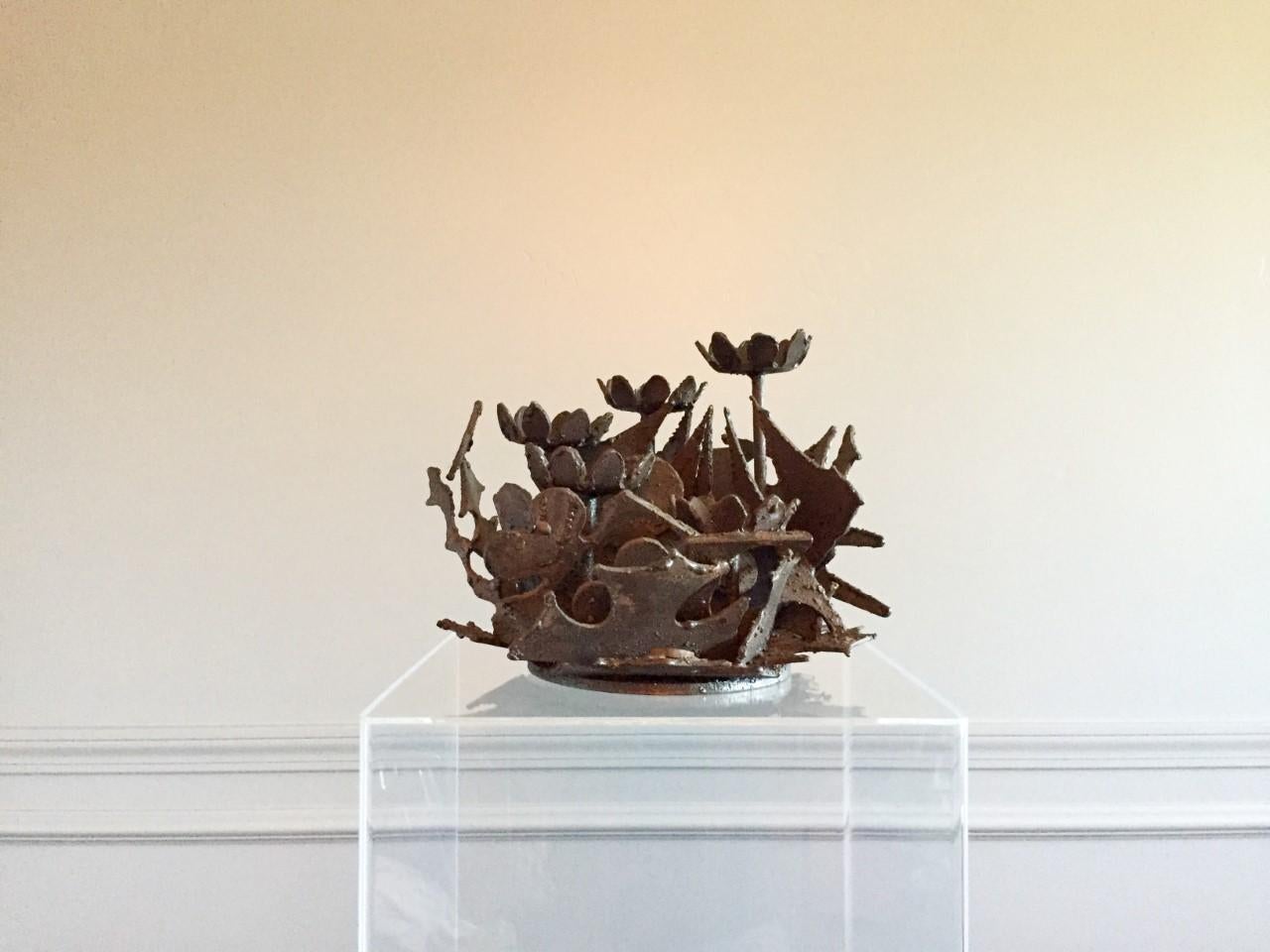 American Flowers and Leaves Brutalist Welded-Steel Sculpture by Wasserman