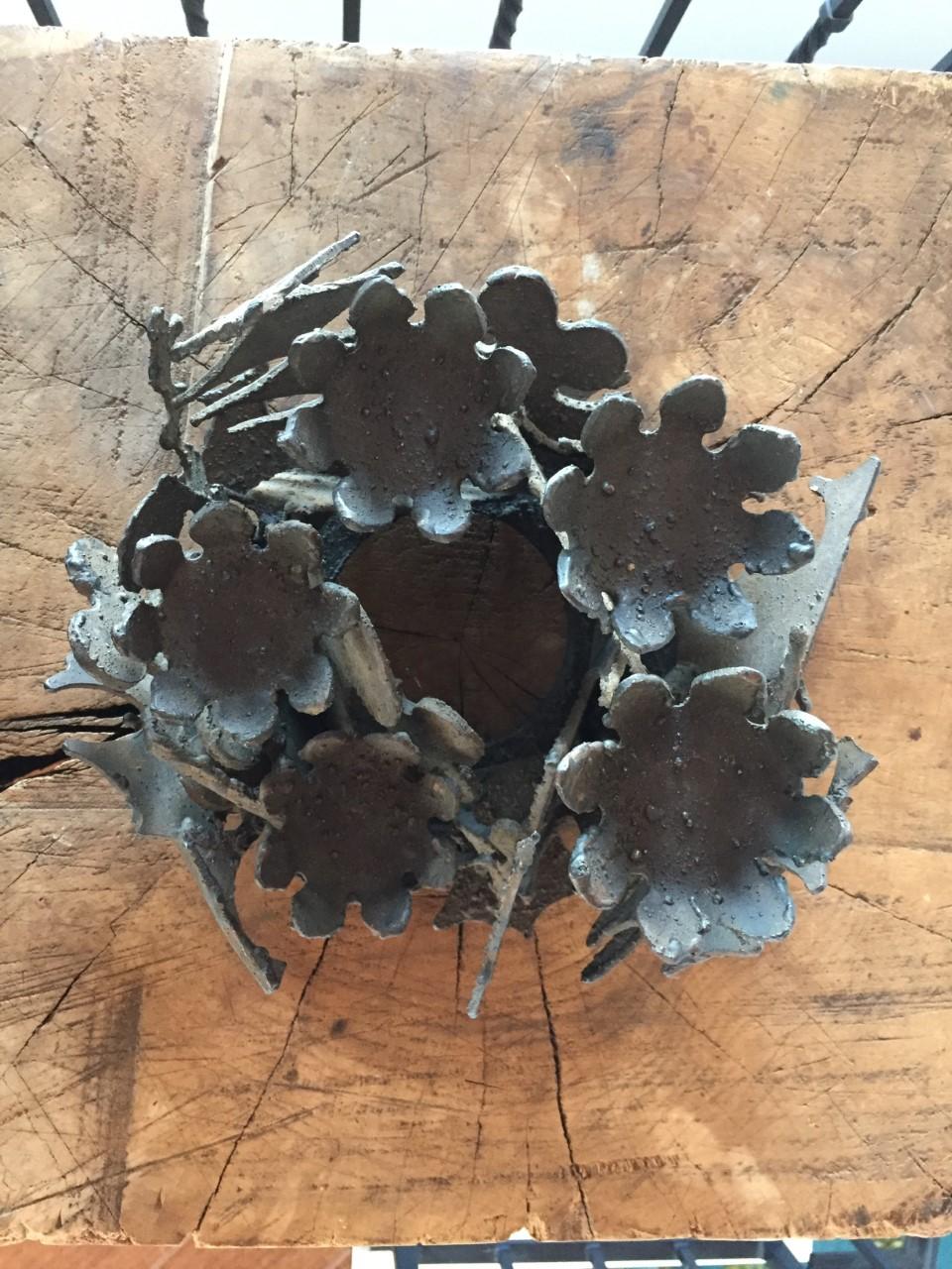 Metalwork Flowers and Leaves Brutalist Welded-Steel Sculpture by Wasserman