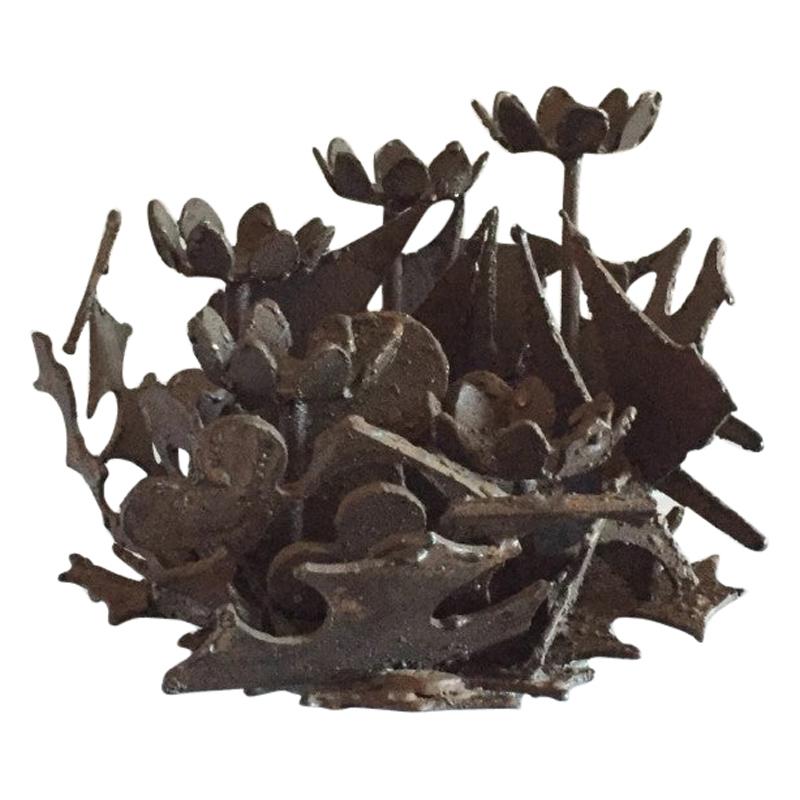 Flowers and Leaves Brutalist Welded-Steel Sculpture by Wasserman