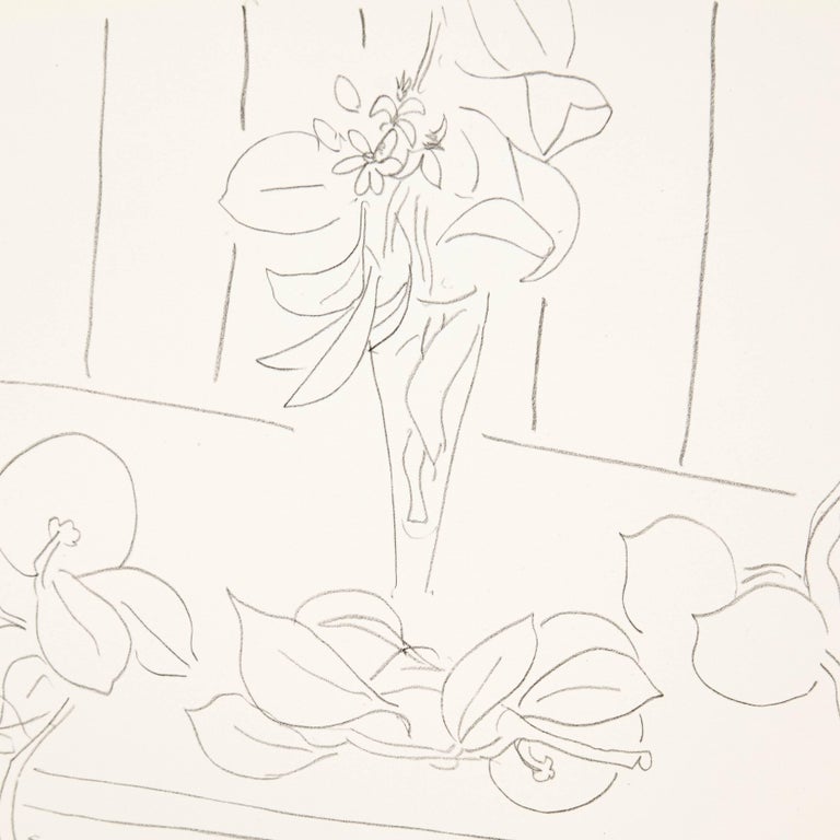Mid-Century Modern Flowers Lithograph in Paper after Original Matisse Drawing For Sale
