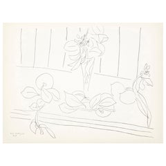 Flowers Lithograph in Paper after Original Matisse Drawing
