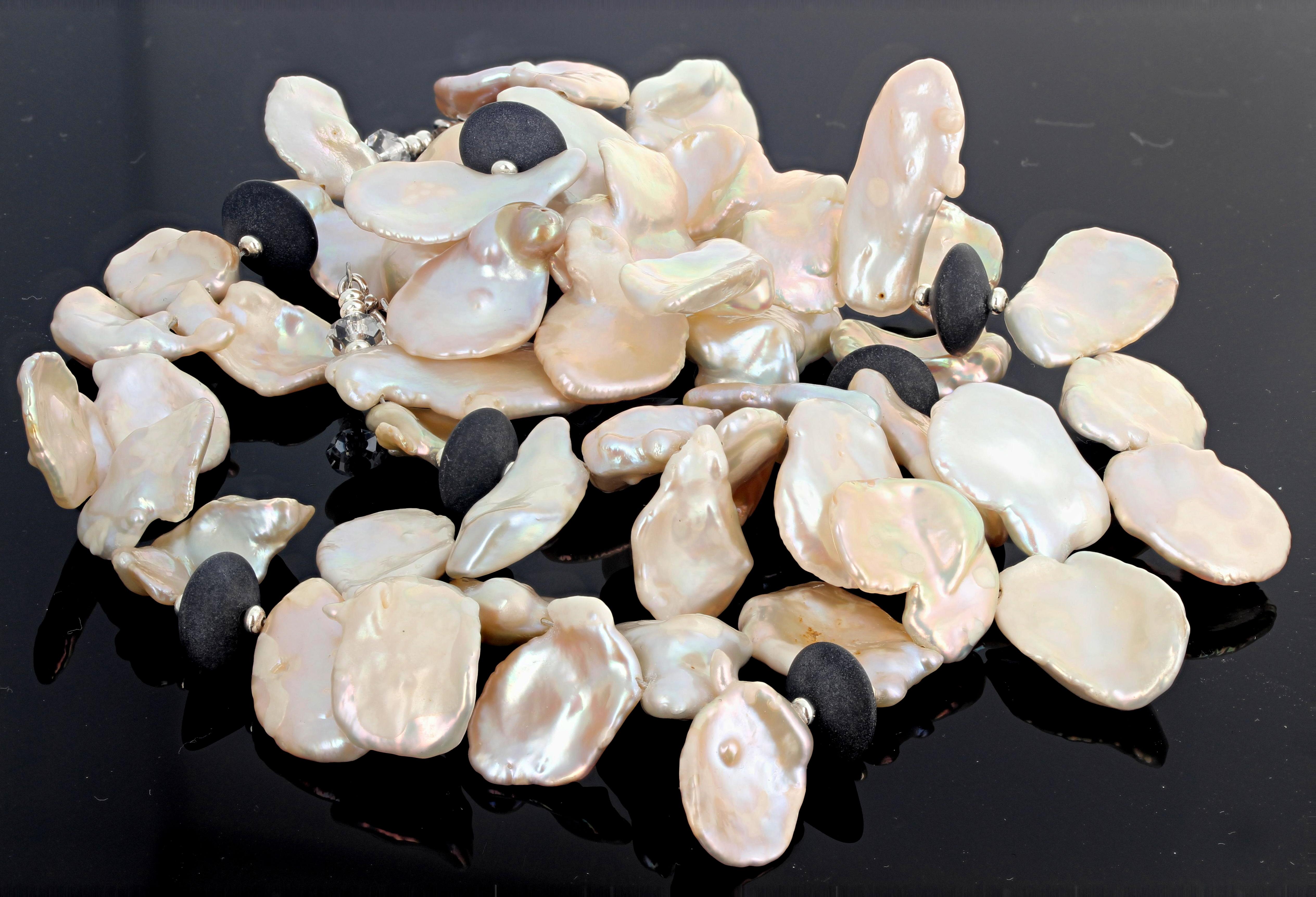Mixed Cut AJD Dramatic Floppy Leaves of Keshi Cream/White Pearl Necklace