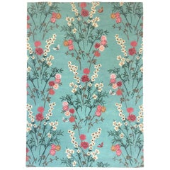 Flowers of Virtue Blue Opal Hand Tufted Wool and Viscose Rug by Wendy Morrison