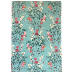 Flowers of Virtue Blue Opal Hand Tufted Wool and Viscose Rug by Wendy Morrison