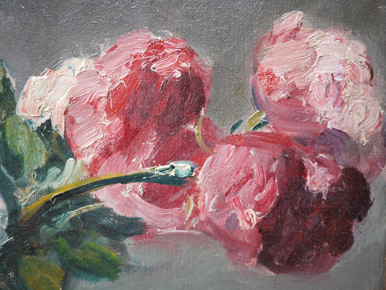 Flowers Oil Painting, Peonies by Richard Falkenberg, 1920 In Excellent Condition In Albignasego, IT