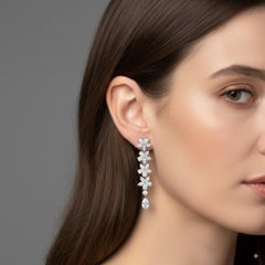 Flowers Petal Diamond 18K White Gold Drop Earrings
