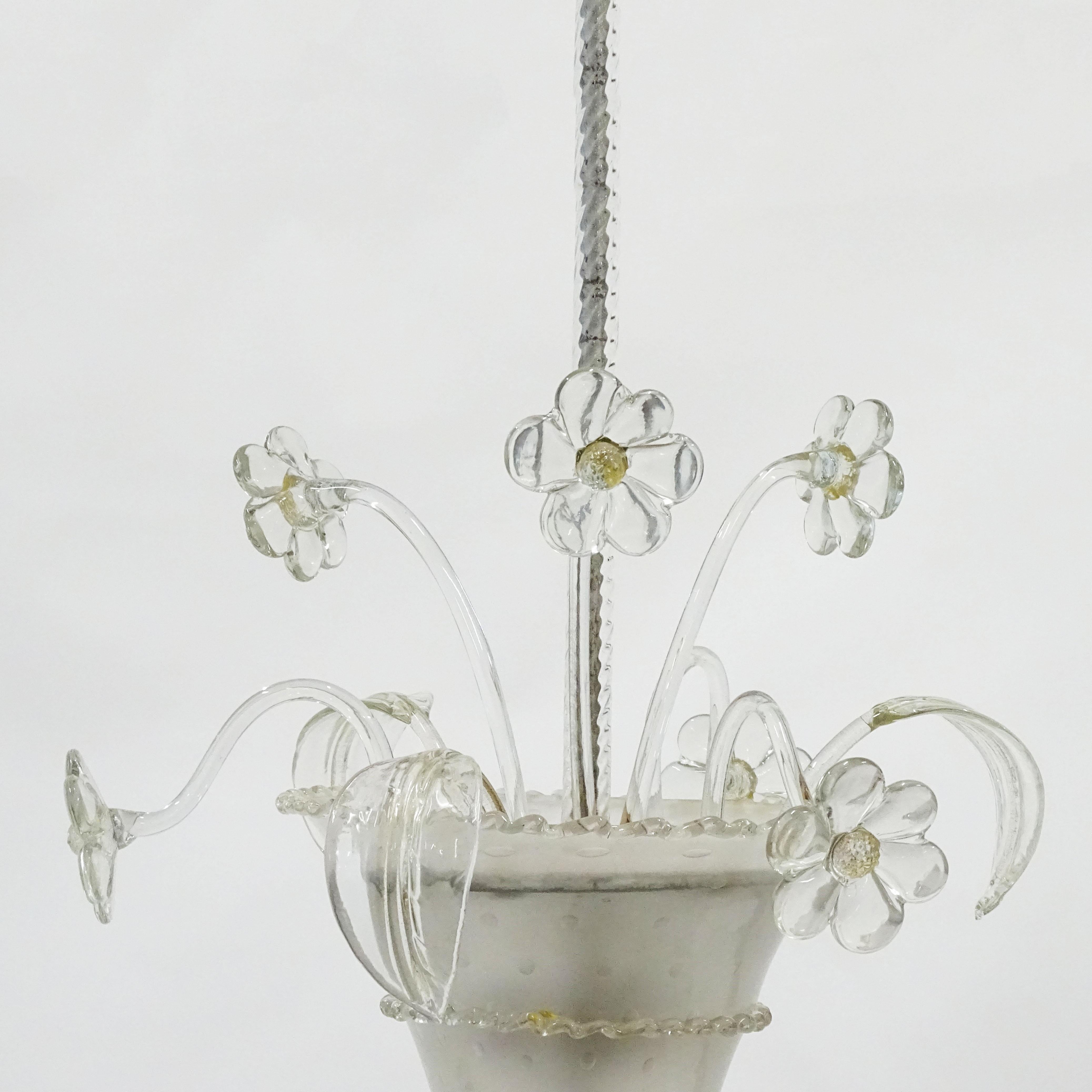Flower pot Barovier Murano Glass ceiling lamp, Italy 1940s 3