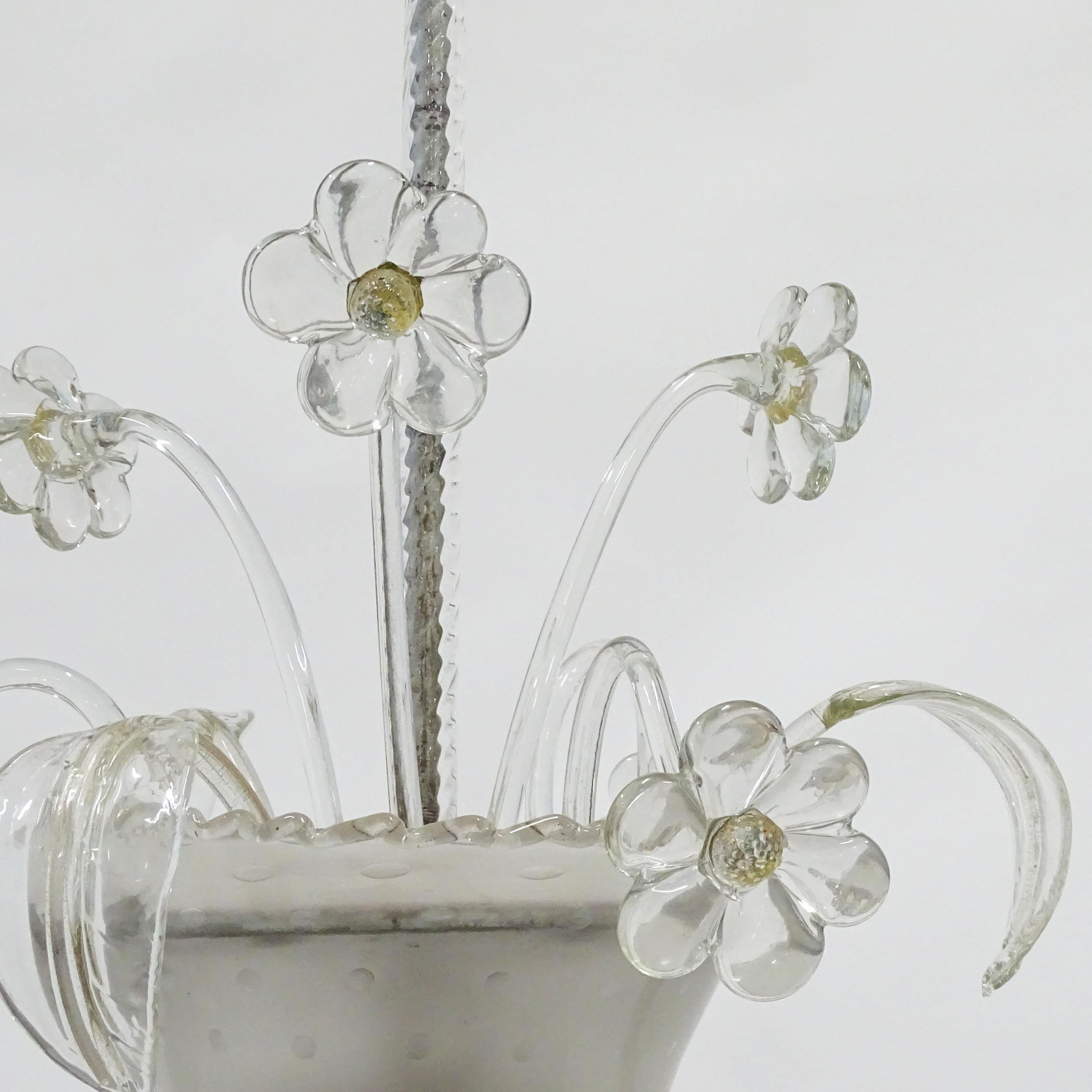 Flower pot Barovier Murano Glass ceiling lamp, Italy 1940s 4