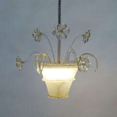 Flower pot Barovier Murano Glass ceiling lamp, Italy 1940s