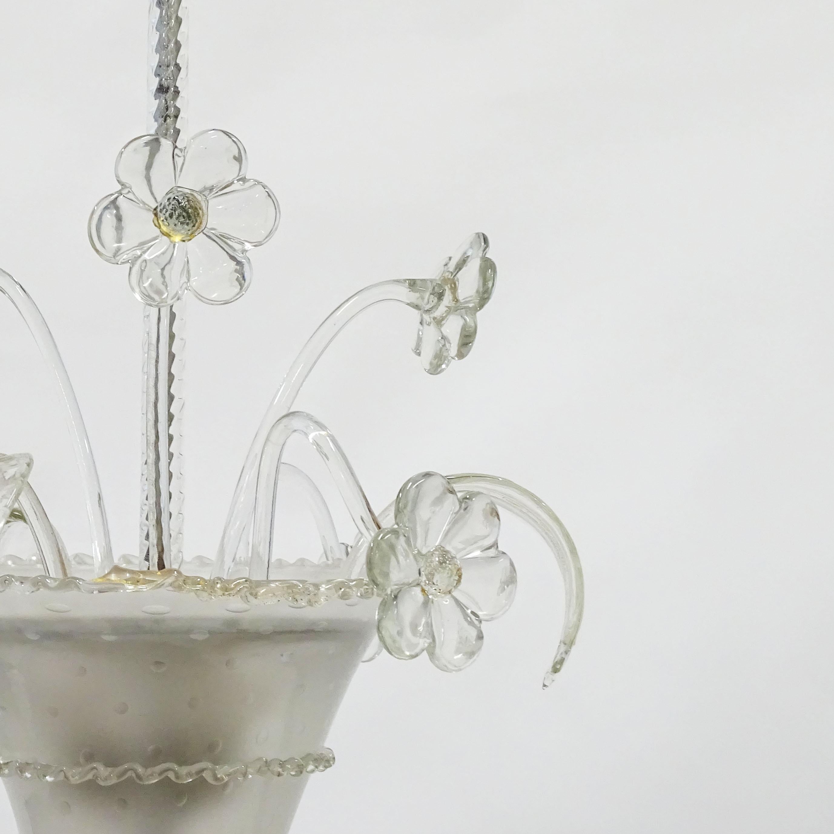 Flower pot Barovier Murano Glass ceiling lamp, Italy 1940s In Excellent Condition In Milan, IT