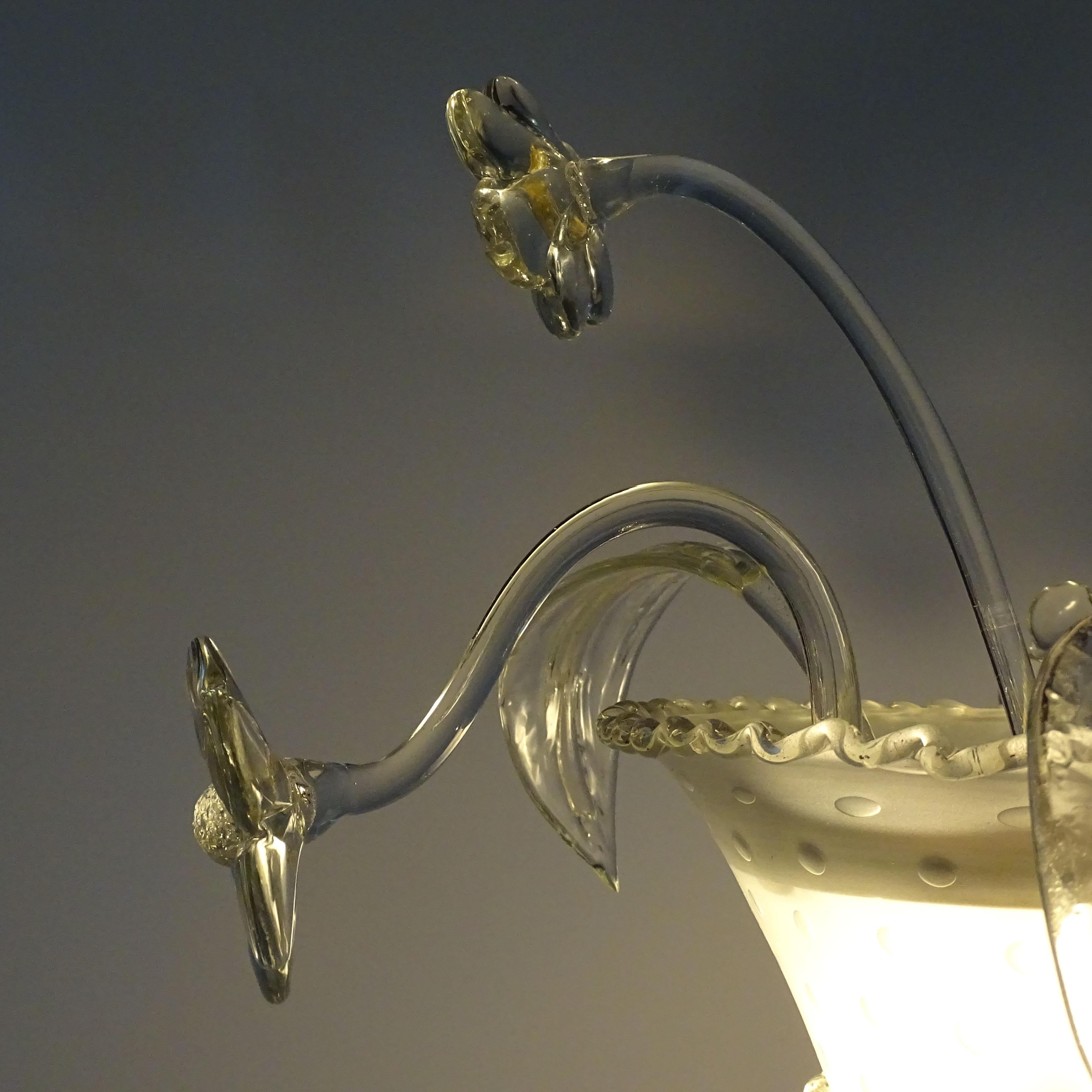 Metal Flower pot Barovier Murano Glass ceiling lamp, Italy 1940s