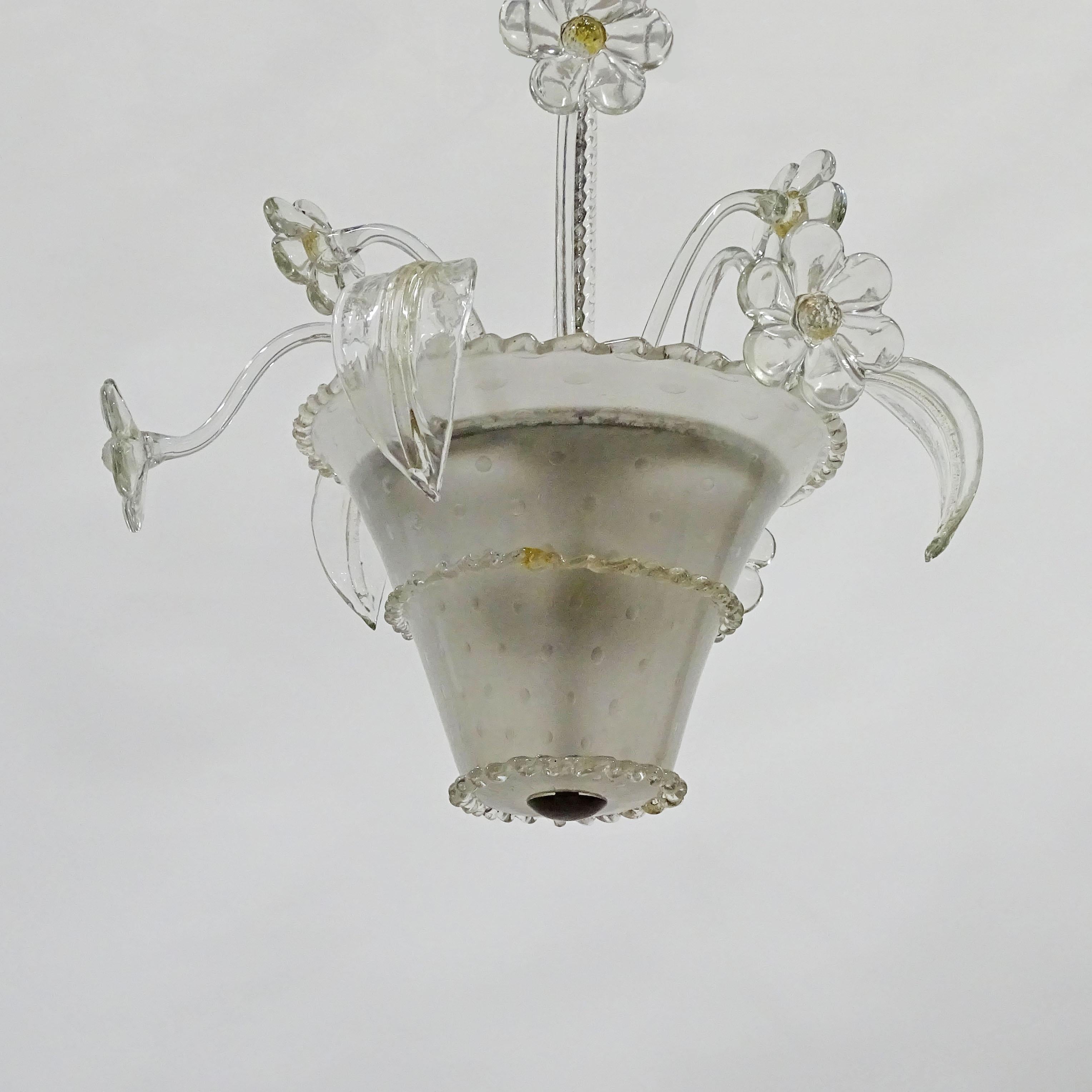 Flower pot Barovier Murano Glass ceiling lamp, Italy 1940s 1